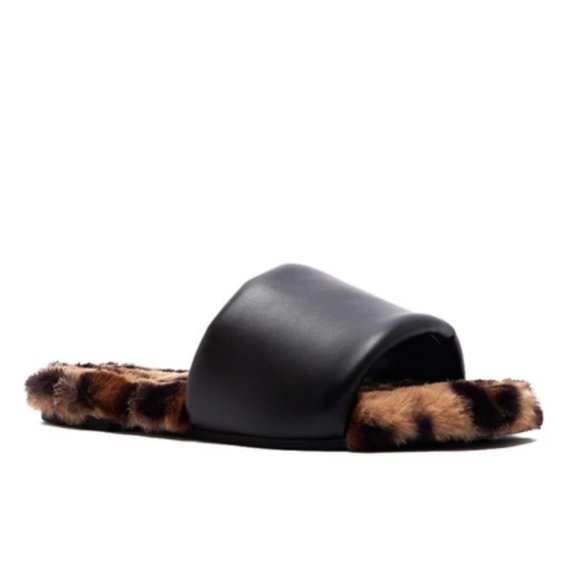 Shoe Affair Shoes - Leopard Faux Fur & Vegan Leather Slides